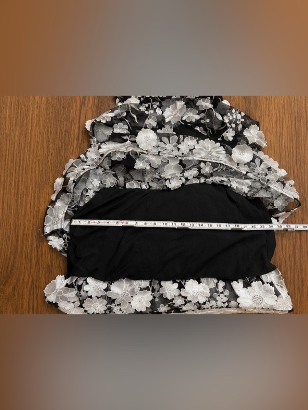 Holiday Party Mew & Mews Black White Floral Appliqué Strapless Tiered Midi Dress - Picture 10 of 10
